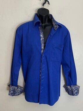 Via Uomo Contrast Long Sleeve Shirt 3XL 47-48 Gently wonr 100% cotton 26" armpit